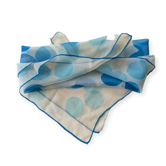 Vintage Aqua Polkadot Chiffon Paoli Square Scarf - Picture 3 of 7